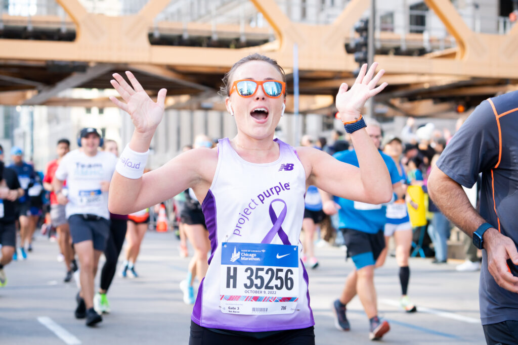 Runner excited to see Project Purple cheer zone at Chicago Marathon