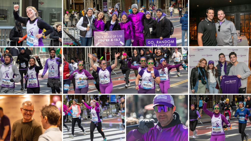 Collage of project purple runners at New Nork Half Marathon weekend